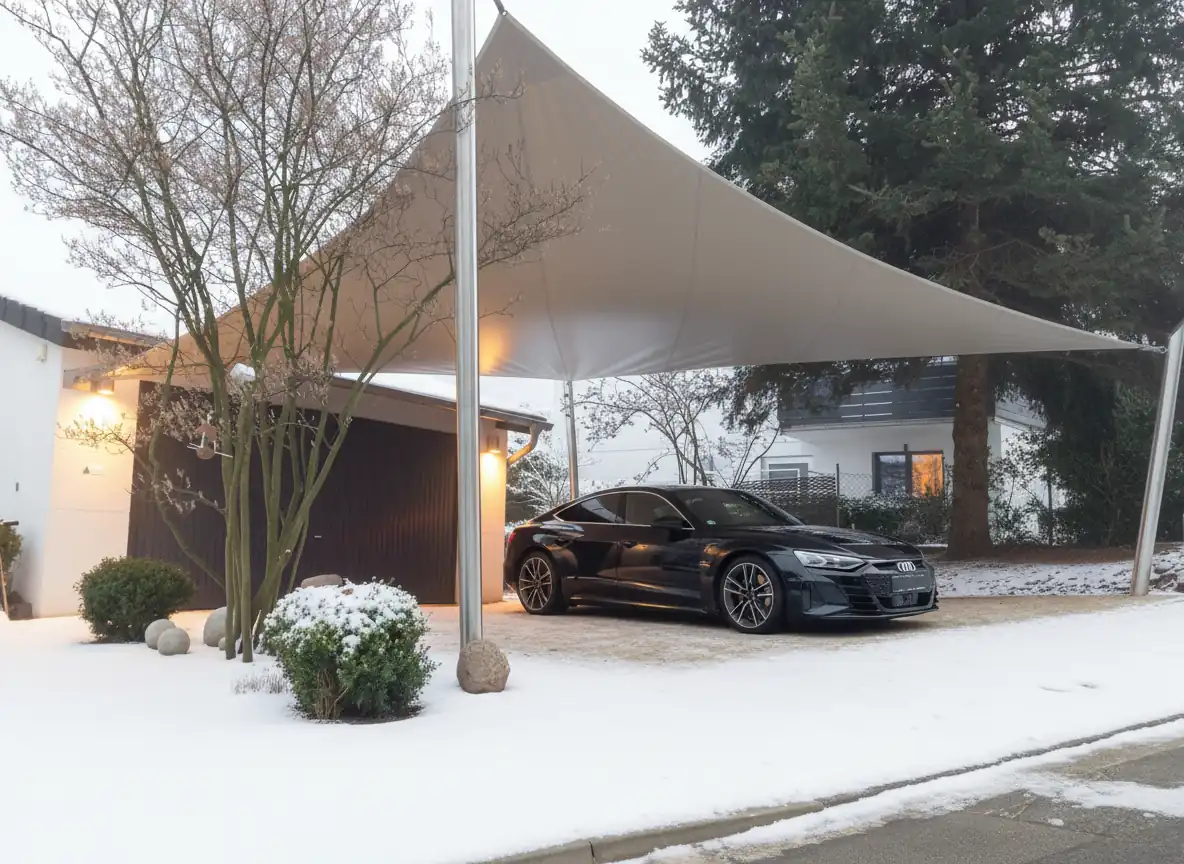 Textiles Carport und Ganzjahres Segel mit Fahrzeug 2