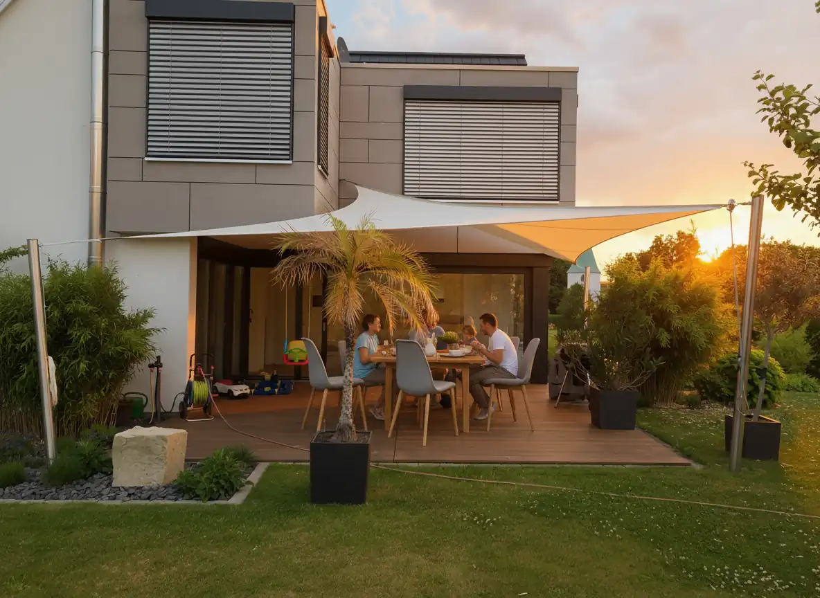 Manuell aufrollbares Sonnensegel diagonal 3